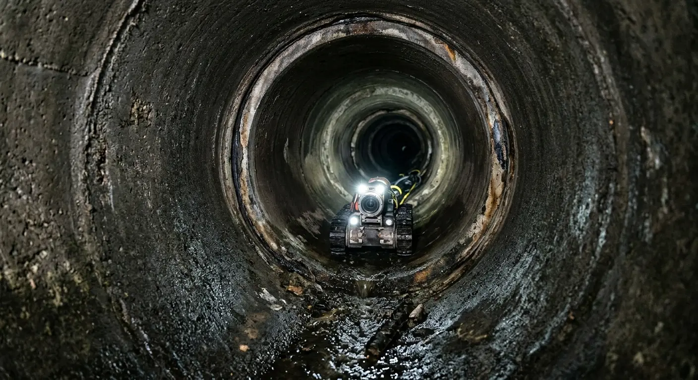 Robotic sewer camera inspecting pipe interior for Sewer Line Cleaning in Bostonia